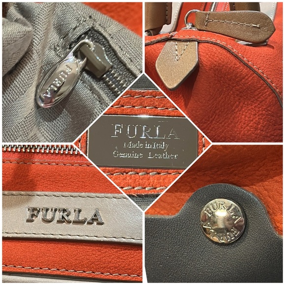 Authentic Furla Laila Bauletto Medium Satchel in Orange & Expresso Brown, EUC - Picture 10 of 16